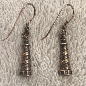 Pierced Earrings Lighthouse Light House Gold-tone Striped J Hook Beach Themed